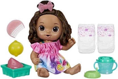 Picture of Baby Alive Fruity Sips Doll, Lemon, Toys for 3 Year Old Girls, 12-inch Baby Doll Set, Drinks & Wets, Pretend Juicer, Kids 3 and Up, Brown Hair