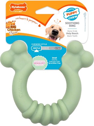 Picture of Nylabone Puppy Chew Sensory Material Soothing Ring Dog Chew Toy, Small | Chicken flavor, soothing teething toys for puppies, teething relief, freeze for extra comfort, up to 25 lbs