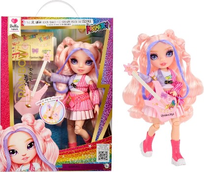 Picture of Rainbow High Jr High Rock Band - Bella, Pink 9” Fashion Doll with Guitar, Customize with Stickers, Posable, Great Toy Gift for Kids Ages 4+