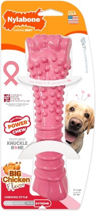 Picture of Nylabone Power Chew Breast Cancer Awareness Femur Bone Chew Toy for Dogs, Indestructible Dog Toys for Aggressive Chewers, Chicken Flavor, X-Large/Souper (1 Count)