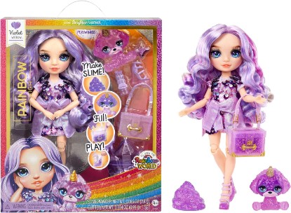 Picture of Rainbow High Violet, Purple with Slime Kit & Pet, 11" Shimmer Posable Fashion Doll with DIY Sparkle Slime, Magical Yeti Pet, Fun Play Accessories, Great Toy Gift for Girls Kids Ages 4-12 Years