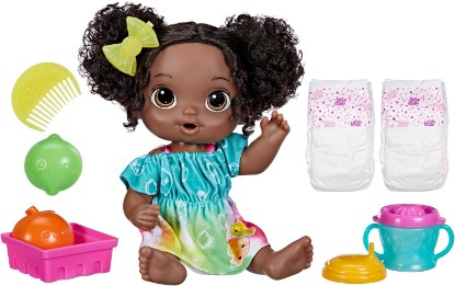 Picture of Baby Alive Fruity Sips Doll, Lime, Toys for 3 Year Old Girls, 12-inch Baby Doll Set, Drinks & Wets, Pretend Juicer, Kids 3 and Up, Black Hair