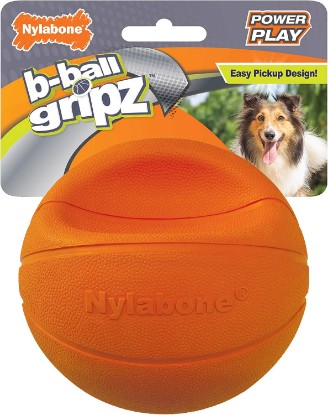 Picture of Nylabone Power Play Basketball Gripz Dog Play Toy, Medium | Dog toy feels like a real basketball, easy for dogs to pick up, interactive dog toys great for fetch