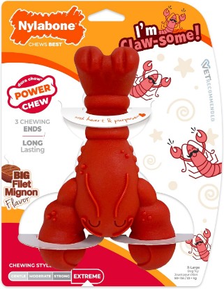 Picture of Nylabone Lobster Power Chew Toy for Dogs, Dog Toys for Aggressive Chewers | Lobster dog toy for x-large dogs 50 lbs+, designed for power chewers, filet mignon flavor