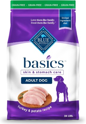 Picture of Blue Buffalo Basics Turkey Adult Grain-Free Dry Dog Food, 24 lb | Skin & Stomach Care, Real Turkey #1 Ingredient, Limited Ingredient Diet, Antioxidant-Rich LifeSource Bits, Skin & Coat Health