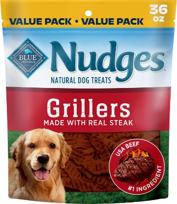 Picture of Blue Buffalo Nudges Grillers Steak Dog Treats, 36 oz | Real USA Beef First, Charred Texture, For All Breed Sizes, No Chicken By-Product, Corn, Wheat, or Soy