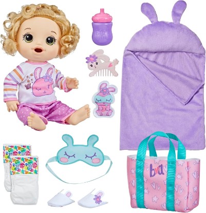 Picture of Baby Alive Bunny Sleepover Baby Doll, Bedtime-Themed 12-Inch Dolls, Sleeping Bag & Bunny-Themed Doll Accessories, Toys for 3 Year Old Girls and Boys and Up, Blonde Hair (Amazon Exclusive)