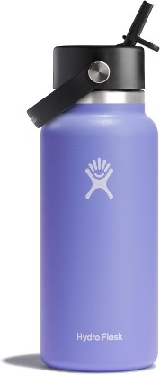 Picture of Hydro Flask Water Bottle - Insulated Stainless Steel - Wide Mouth Flex Straw Lid, Non Spill, Leakproof and Refillable in 32 Oz Lupine
