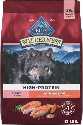 Picture of Blue Buffalo Wilderness Salmon & Wholesome Grains Adult Dry Dog Food, 13 lb | 39g Protein, Real Salmon #1 Ingredient, Antioxidant-Rich Fruits & Veggies, High Protein to Fuel Adventures