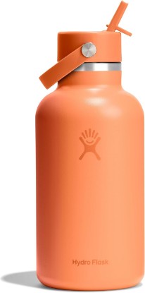 Picture of Hydro Flask Water Bottle - Insulated Stainless Steel - Wide Mouth Flex Straw Lid, Non Spill, Leakproof and Refillable in 64 Oz Nectar Orange