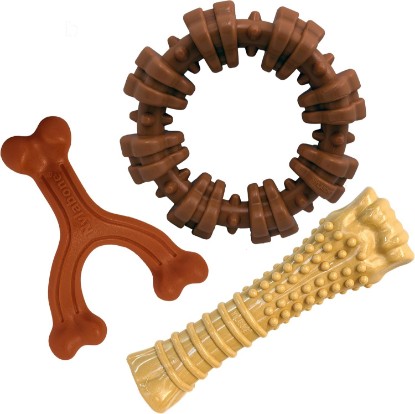 Picture of Nylabone Power Chew Customer Favorites Dog Chew Toys, 3 Count, Large | Flavor Medley, peanut butter, and beef flavor, durable dog toys for aggressive chewers, for large breeds up to 50 lbs