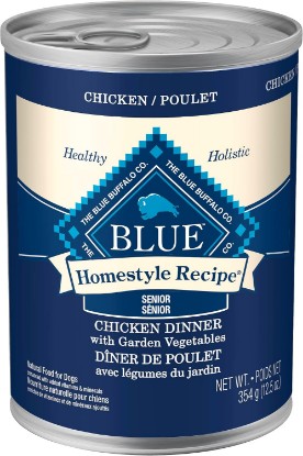 Picture of Blue Buffalo Homestyle Recipe Chicken Senior Wet Dog Food, 12.5 oz, 12 ct | Chicken Dinner with Garden Vegetables, No Chicken By-Product, Corn, Wheat, or Soy