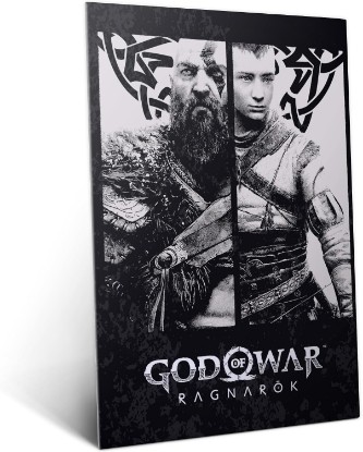 Picture of Displate Metal Poster God of War Kratos and Atreus: Ragnarök's Call L | Wall-safe magnetic mounting, no drilling or tools. Easy to mount, artwork, wall decor home living room, bedrooms, offices.