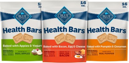 Picture of Blue Buffalo Health Bars Variety Pack Dog Biscuits, 16 oz | Bacon Egg & Cheese, Apple & Yogurt & Pumpkin & Cinnamon Recipes, Oven-Baked, Crunchy Texture
