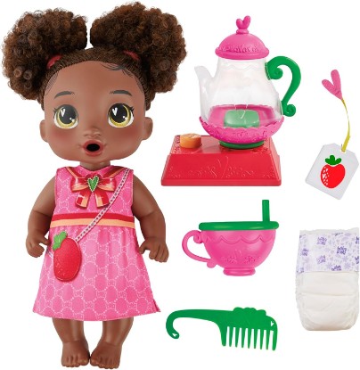 Picture of Baby Alive Bubbly Tea Party Berry Boo Doll with Teapot Accessories, Black Hair, 11 Inches, Toys for 3 Year Old Girls and Boys & Up