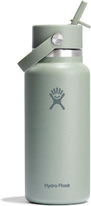 Picture of Hydro Flask Water Bottle - Insulated Stainless Steel - Wide Mouth Flex Straw Lid, Non Spill, Leakproof and Refillable in 32 Oz Tonal Agave