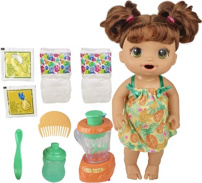 Picture of Baby Alive Magical Mixer Baby Doll Tropical Treat with Blender Accessories, Drinks, Wets, Eats, Brown Hair Toy for Kids Ages 3 and Up