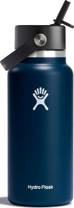 Picture of Hydro Flask Water Bottle - Insulated Stainless Steel - Wide Straw Lid, Non Spill, Leakproof in 32 Oz Indigo Blue