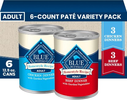Picture of Blue Buffalo Homestyle Recipe Variety Pack Wet Dog Food, 12.5 oz, 6 ct | Chicken & Beef Dinner (3 of Each), No Chicken By-Product, Corn, Wheat, or Soy