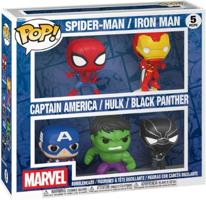 Picture of Funko Pop! Marvel: Spiderman/Iron Man/CPT. America/Hulk/Black Panther, 5-Pk | Collectable Vinyl Figure - Gift Idea - Official Merchandise - Toys for Kids & Adults