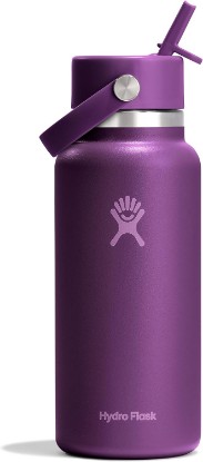 Picture of Hydro Flask Water Bottle - Insulated Stainless Steel - Wide Mouth Flex Straw Lid, Non Spill, Leakproof and Refillable in 32 Oz Beachplum Purple