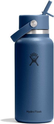 Picture of Hydro Flask Water Bottle - Insulated Stainless Steel - Wide Mouth Flex Straw Lid, Non Spill, Leakproof and Refillable in 32 Oz Harbor Blue