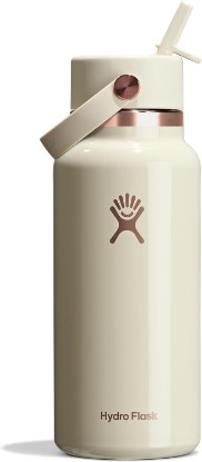 Picture of Hydro Flask Water Bottle - Insulated Stainless Steel - Wide Mouth Flex Straw Lid, Non Spill, Leakproof and Refillable in 32 Oz Linen Rose Gold