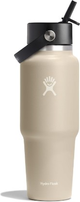 Picture of Hydro Flask Travel Water Bottle - Insulated Stainless Steel - Wide Straw Lid, Non Spill, Leakproof in 32 Oz Oat Tan