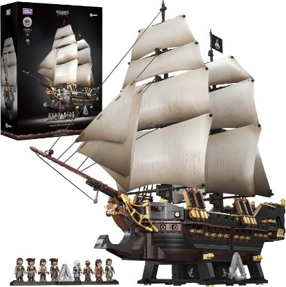 Picture of Wise Block Assassin's Creed Black Flag Jackdaw Pirate Ship Building Set | 3781 Pcs Epic Warship Edition Large Model Ship Kit HA395107, Gifts for Adult Collections Enthusiasts, 8 Minifigures Decorate