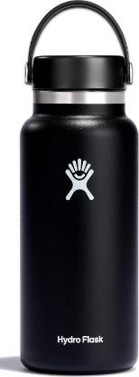 Picture of Hydro Flask Water Bottle - Insulated Stainless Steel - Wide Mouth Flex Lid, Non Spill, Leakproof and Refillable in 32 Oz Black