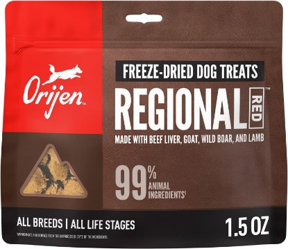 Picture of ORIJEN WHOLEPREY Freeze Dried Dog Treats Regional Red Recipe 1.5oz Bag | 99% Animal Ingredients, Freeze Dried, High Protein, Made in the USA, Nourishing Organs, Global Quality Ingredients
