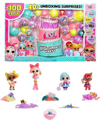 Picture of LOL Surprise Big Party With 4 Collectible Dolls, 40+ Surprises, 100 Value, 6 Unboxing Experiences, Fashions, Sand, Gel Crush, Shell Smash, Fluff, Party Confetti, Crunch Beads, Gift for Girls