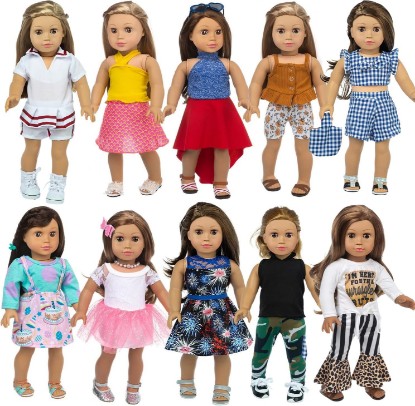 Picture of XFEYUE 22 Pcs American 18 inch Doll Clothes Gifts and Accessories | Fit 18 inch Doll - Including 10 Sets of Various Styles Doll Clothes, Hair Clips and Sunglasses Handbags