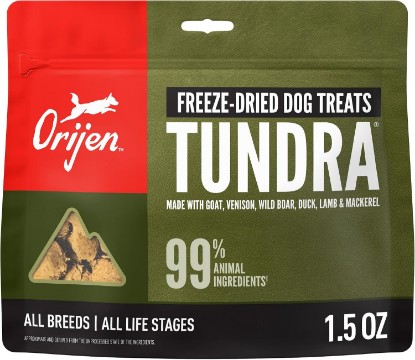 Picture of ORIJEN Grain Free WHOLEPREY Freeze Dried Dog Treats Tundra Recipe 1.5oz Bag | 99% Animal Ingredients, Freeze Dried, High Protein, Made in the USA, Nourishing Organs, Global Quality Ingredients