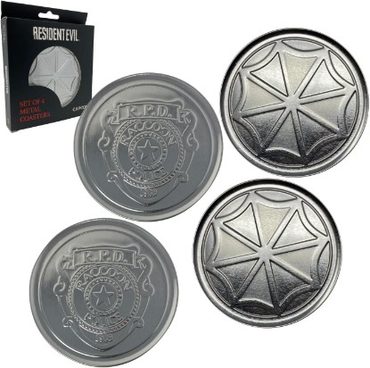 Picture of Resident Evil 4-Piece Metal Coaster Set for Drinks | Home and Kitchen Tabletop Protection | 4 Inches