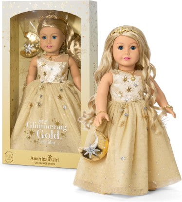 Picture of American Girl 2025 Glimmering Gold Holiday Collector Doll, with Light-Blue Eyes, Long Wavy Blonde Hair, Ages 8+