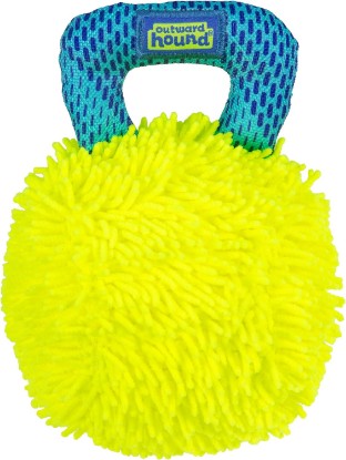 Picture of Outward Hound FlyFetch Giggle Ball Dog Toy, Giggles & Squeaks, Handle for Tug & Fetch, Lightweight, Multiple Textures, All Breeds, 7.3"