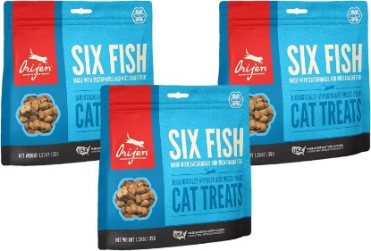 Picture of ORIJEN 3 Pack of Six Fish Freeze-Dried Cat Treats, 1.25 Ounces Each, Made in The USA