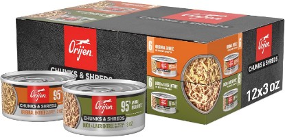 Picture of ORIJEN Chunks Wet Cat Food Variety Pack Original & Duck 3oz Cans (12 ct.) | Omega-3 Fatty Acids, Skin & Coat, Eye Health, No Added Grains, Multiple Flavors