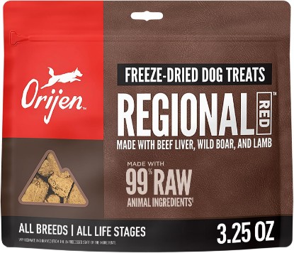 Picture of ORIJEN WHOLEPREY Freeze Dried Dog Treats Regional Red Recipe 3.25oz Bag | 99% Animal Ingredients, Freeze Dried, High Protein, Made in the USA, Nourishing Organs, Global Quality Ingredients