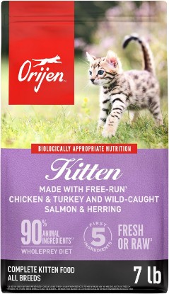 Picture of ORIJEN Grain Free WHOLEPREY Dry Cat Food Kitten Recipe 7lb Bag | 90% Animal Ingredients, For Kittens, Fresh or Raw Ingredients, High Protein, Brain & Cognitive Function, Wild-Caught Fish