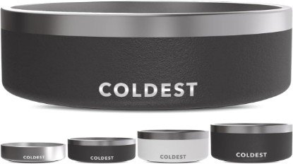 Picture of Coldest Dog Bowl - Anti Rust Metal, Non Slip, 3 Layers Insulated Stainless Steel Dog Bowls - Spill Proof & Heavy Duty - Water Bowl for Dogs, Cats & Pets, Dish Washer Safe (42 oz, Stealth Black)