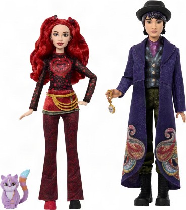 Picture of Mattel Disney Descendants: Wicked Wonderland Fashion Doll 2-Pack, Red & Max with Movie-Inspired Clothing, Cat Animal Friend & Pocketwatch Accessory (Amazon Exclusive)