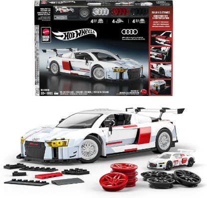 Picture of Mattel Brick Shop Hot Wheels ’15 Audi R8 LMS Deluxe Version Building Set | 861 Pieces, Realistic Details, Custom Decals, 1:64 Scale Metal Car, Adult Collectors and Kids Ages 10+ (Amazon Exclusive)
