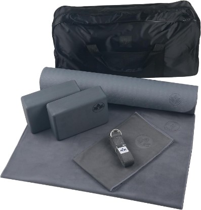 Picture of Clever Yoga 7 Piece Yoga Kit for Women & Men, 6mm Cushioned Mat, 2 Blocks, Strap, Mat and Hand Towels & Carrying Bag - Starter Yoga Set, Accessories & Equipment for Home Workout