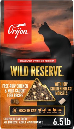 Picture of ORIJEN Wild Reserve Dry Cat Food Free-Run Chicken & Wild-Caught 6.5lb Bag | WHOLEPREY Ingredients, Freeze Dried, Fresh or Raw Ingredients, High Protein, Made in the USA, Skin & Coat, Digestive Health