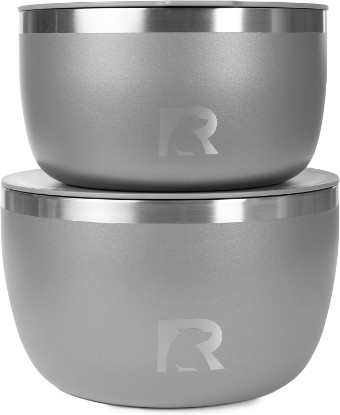Picture of RTIC Anywhere Stainless Steel Bowl Set Of Two, Camping Bowls With Lids, Vacuum Insulated, Stackable Durable Outdoor Dinnerware, Non Slip, Dishwasher Safe, Dinner Outside, Campfires Travel, Graphite