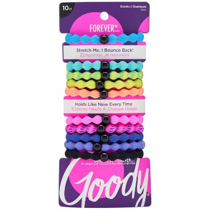 Picture of GOODY Ouchless Forever Hair Elastics - 10 Ct, Assorted Neon, Damage-Free Bands, 3X Stronger Hair Ties, Retainable Shape, 16 Strand Inner Core, Hair Accessories for Women & Men, All Hair Types