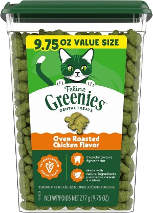 Picture of Greenies Feline Natural Dental Cat Treats, Roasted Chicken Flavor, 9.75 oz | #1 vet-recommended, clinically-proven oral care, cleans teeth and freshens breath, cleans to gumline, natural ingredients