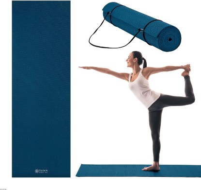 Picture of Gaiam Essentials 1/4" Thin (6mm) Yoga & Pilates, Fitness & Exercise Mat with Easy-Cinch Carrier Strap Cusion Support For Fitness and Gym Workouts